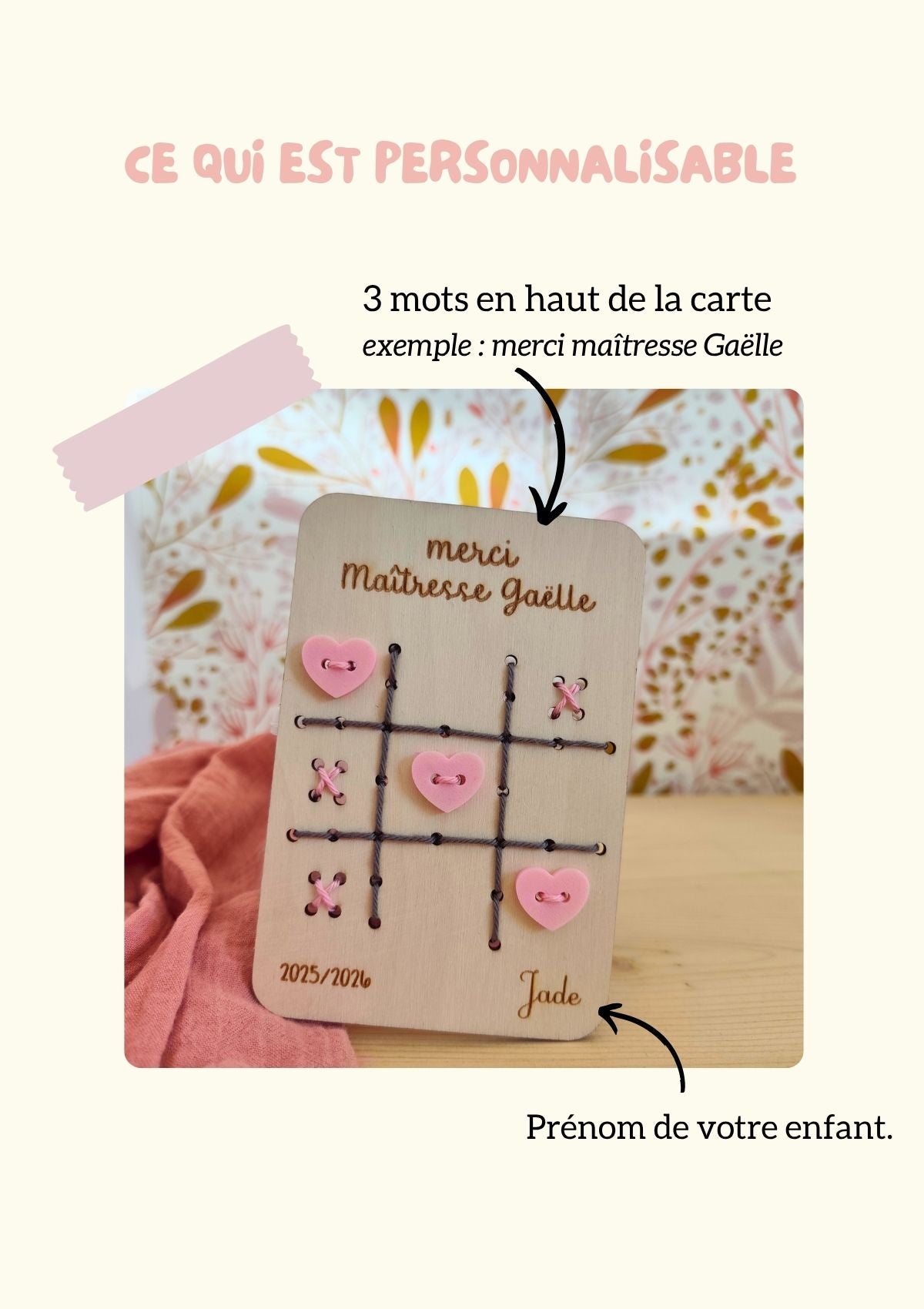 ❤️PRECOMMANDE carte en bois modèle Morpion - Personnalisable
