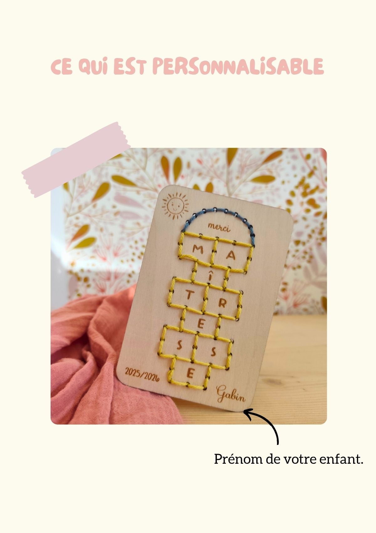☀️PRECOMMANDE carte en bois modèle Marelle - Personnalisable