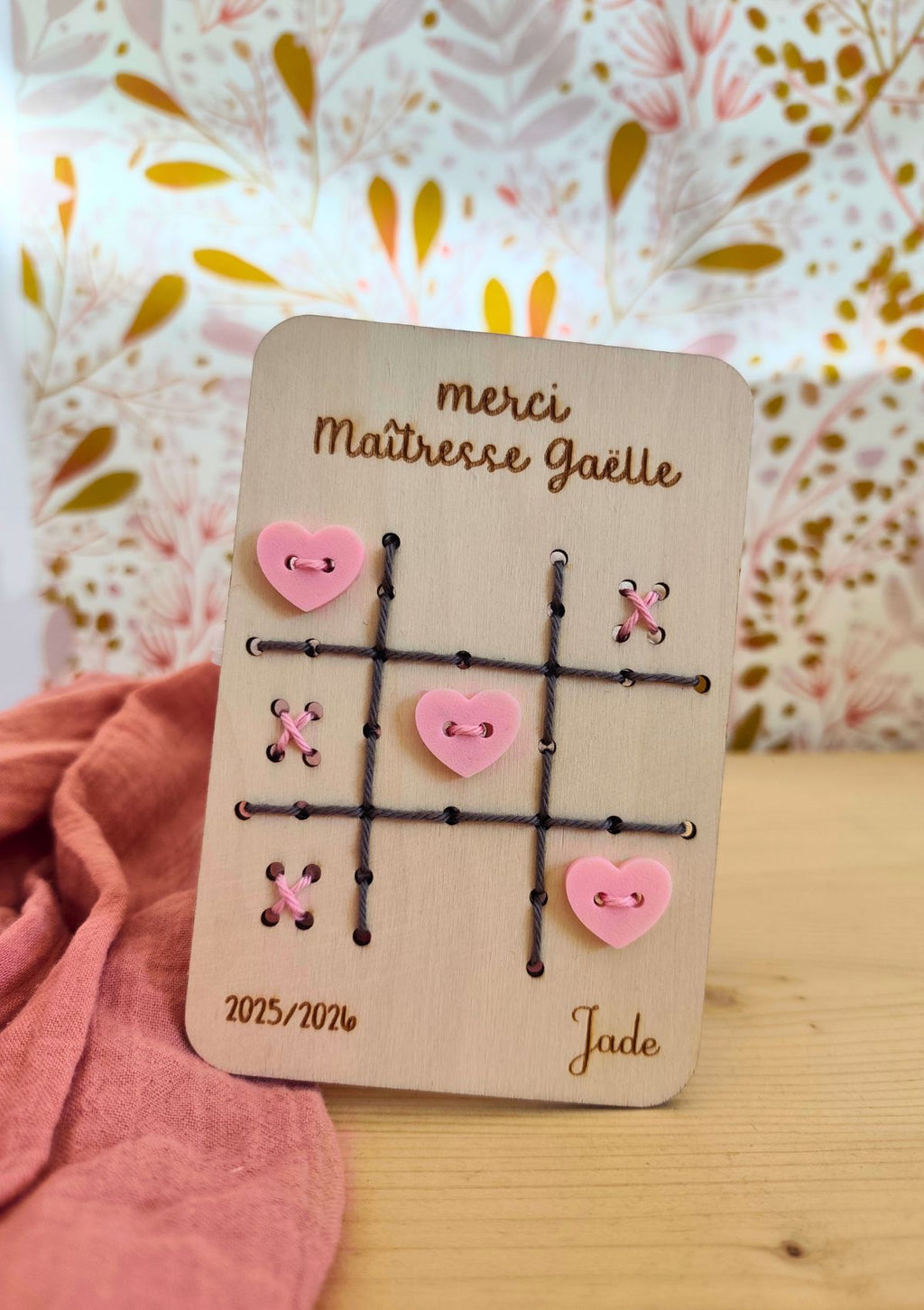 ❤️PRECOMMANDE carte en bois modèle Morpion - Personnalisable