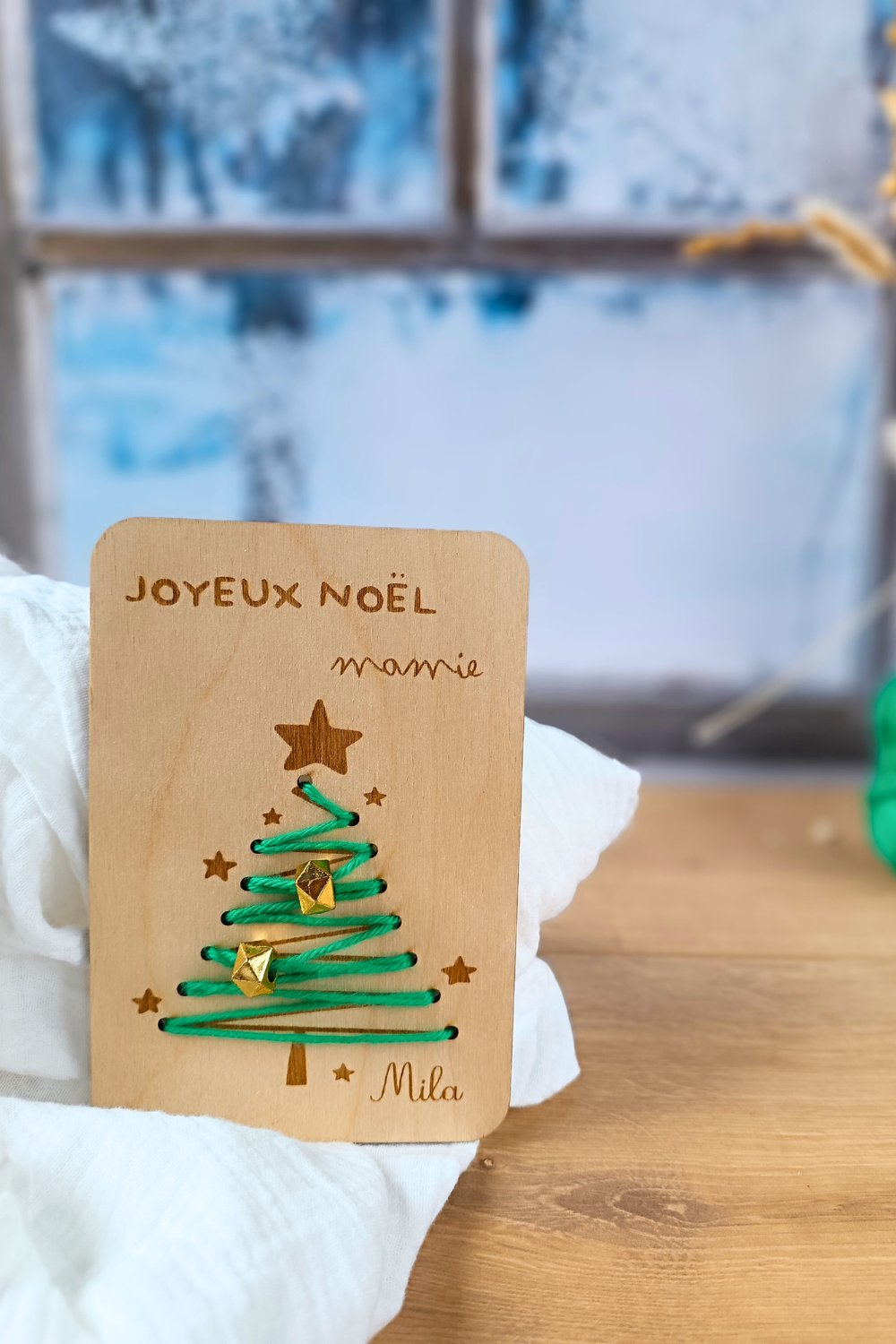 🎄Carte à coudre en bois modèle sapin - Personnalisable