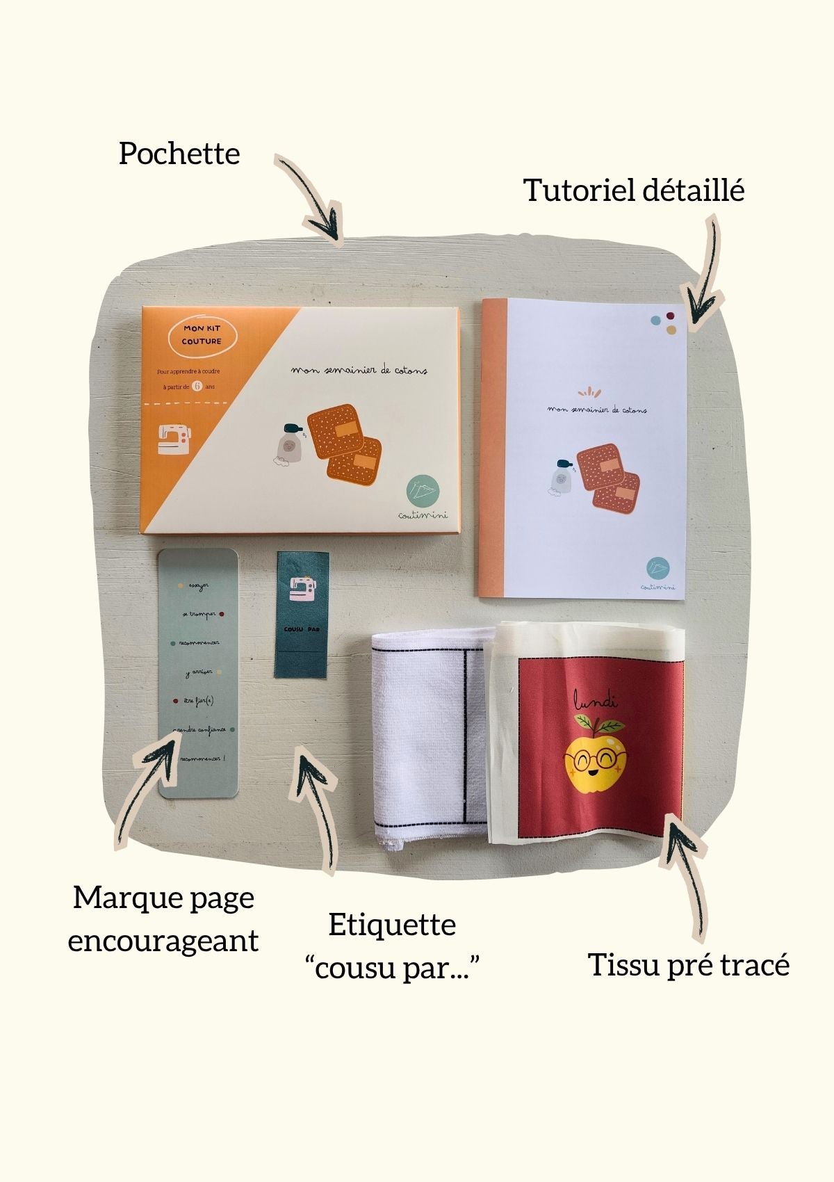 🍍Le semainier de cotons lavables -modèle fruits - Kit couture premiers projets