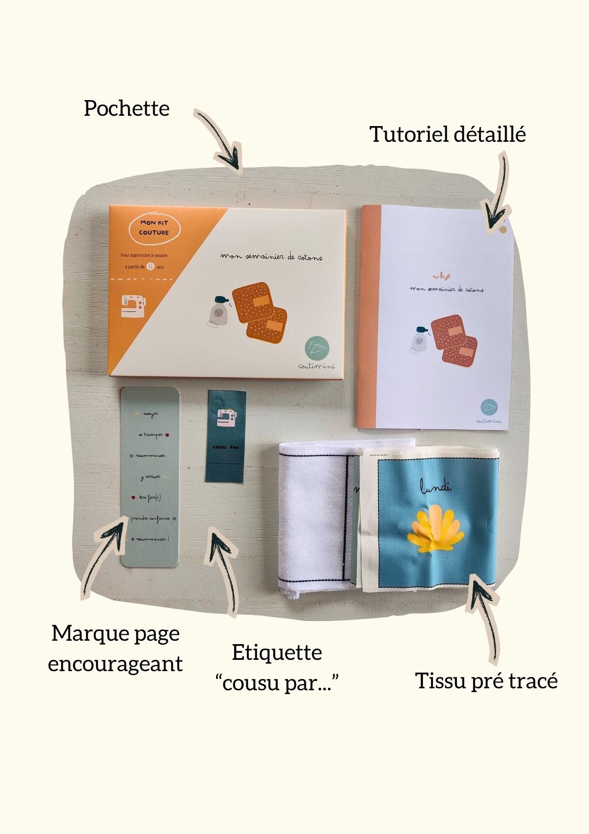 🧼🌊 Le semainier de cotons lavables -modèle océan - Kit couture premiers projets