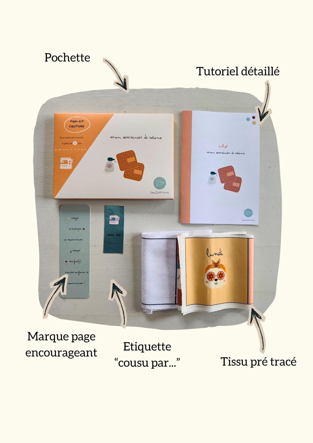 🧼🌸 Le semainier de cotons lavables -modèle rétro - Kit couture premiers projets