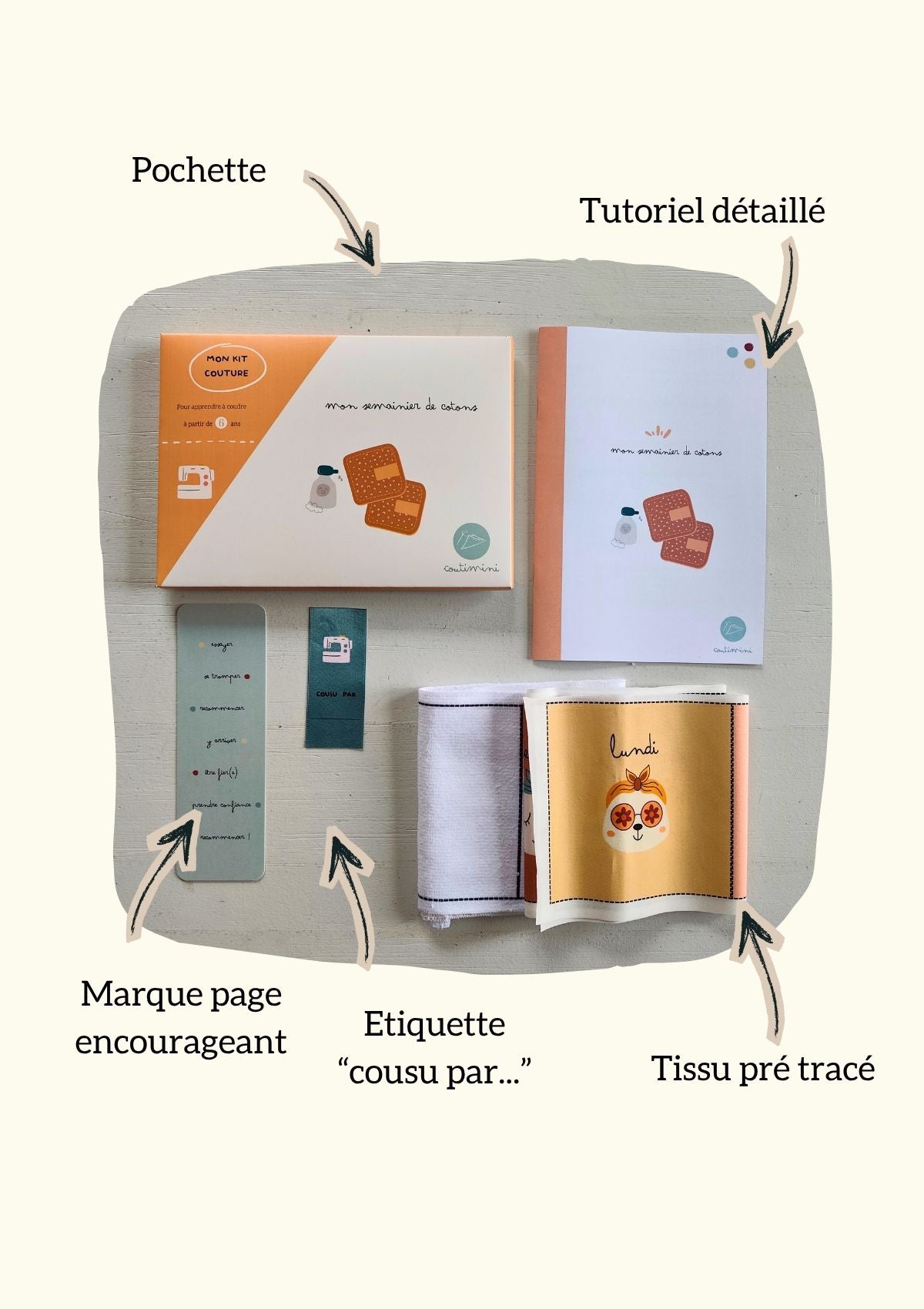 🧼🌸 Le semainier de cotons lavables -modèle rétro - Kit couture premiers projets