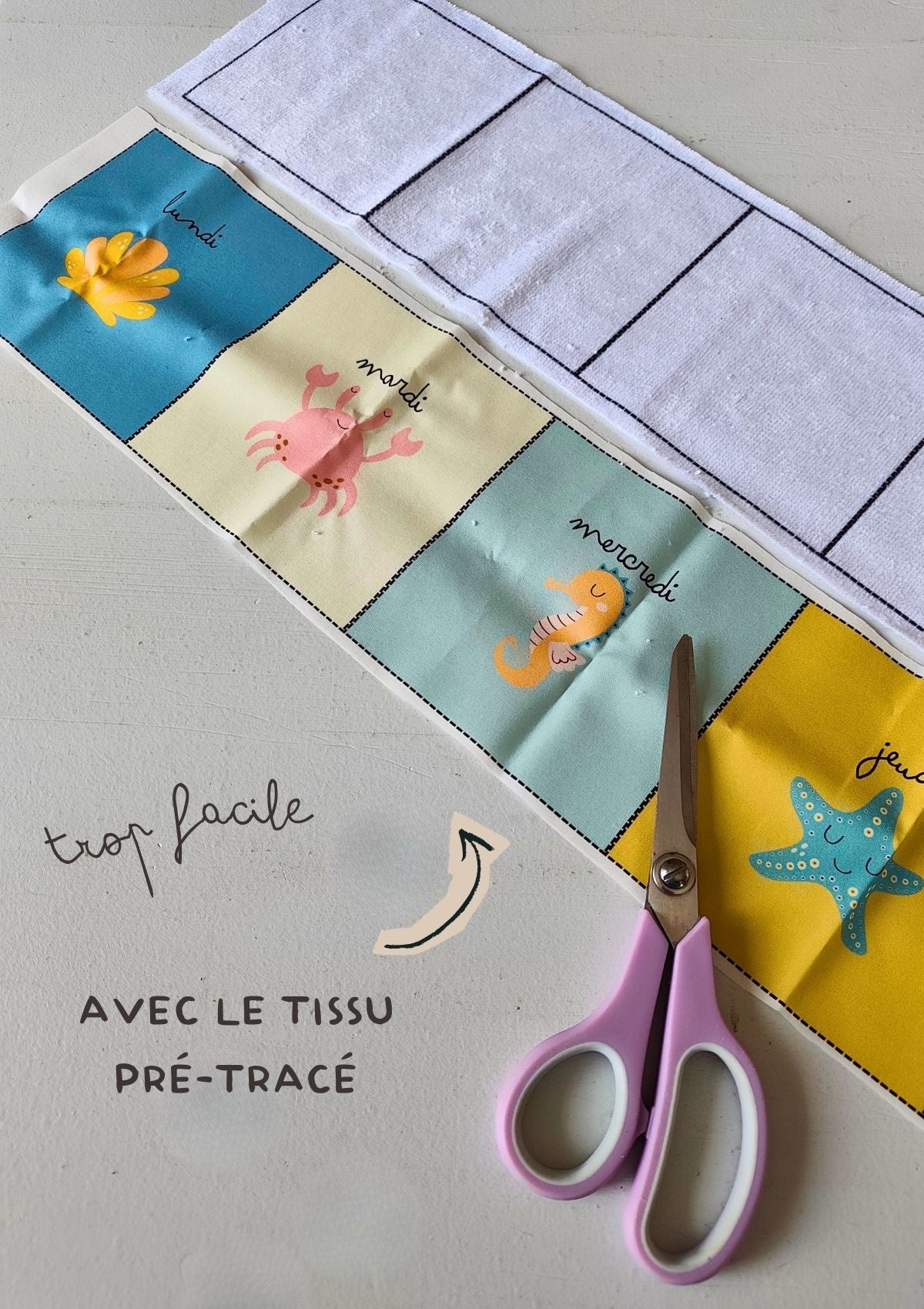 🧼🌊 Le semainier de cotons lavables -modèle océan - Kit couture premiers projets