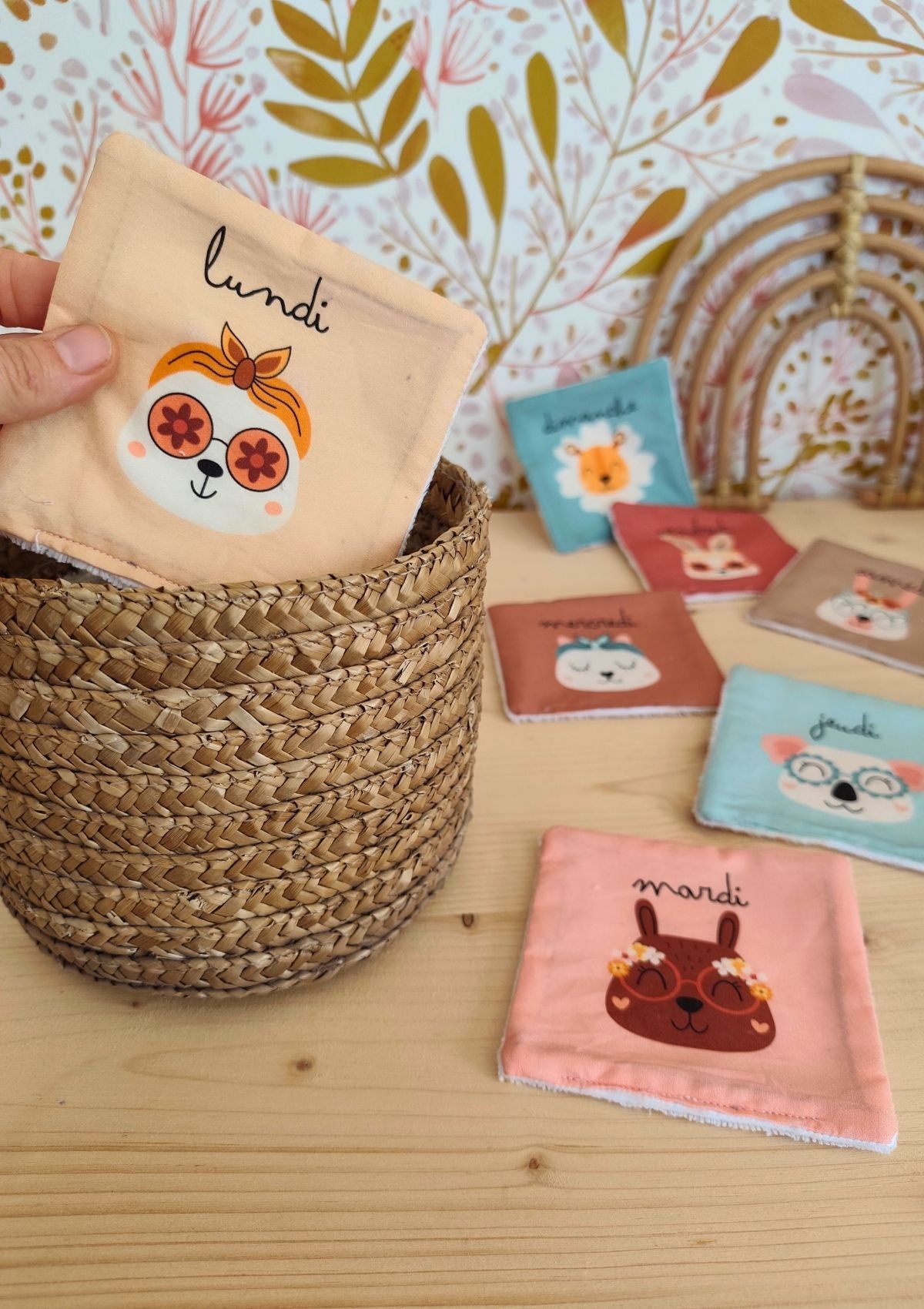 🧼🌸 Le semainier de cotons lavables -modèle rétro - Kit couture premiers projets