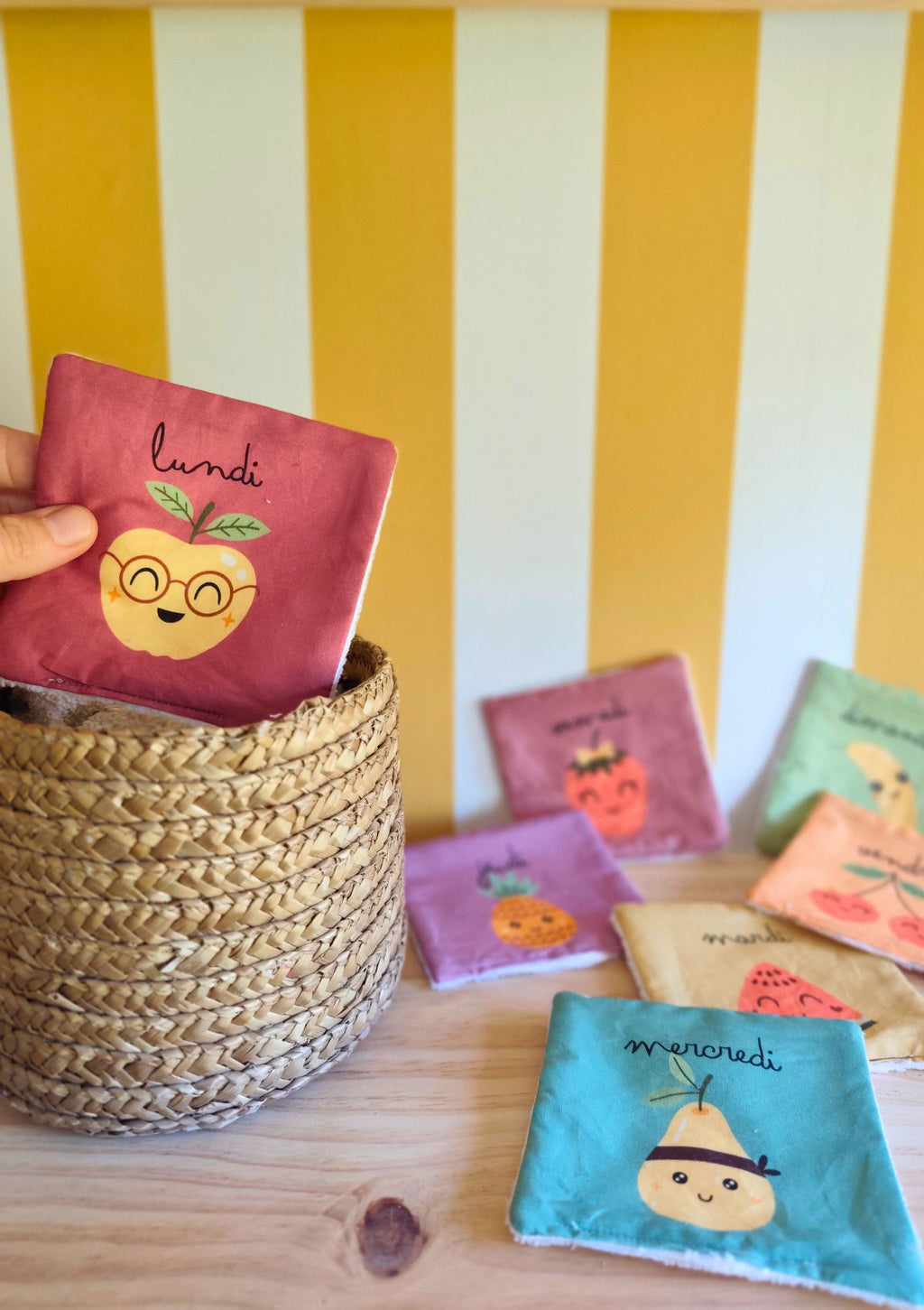 🍍Le semainier de cotons lavables -modèle fruits - Kit couture premiers projets