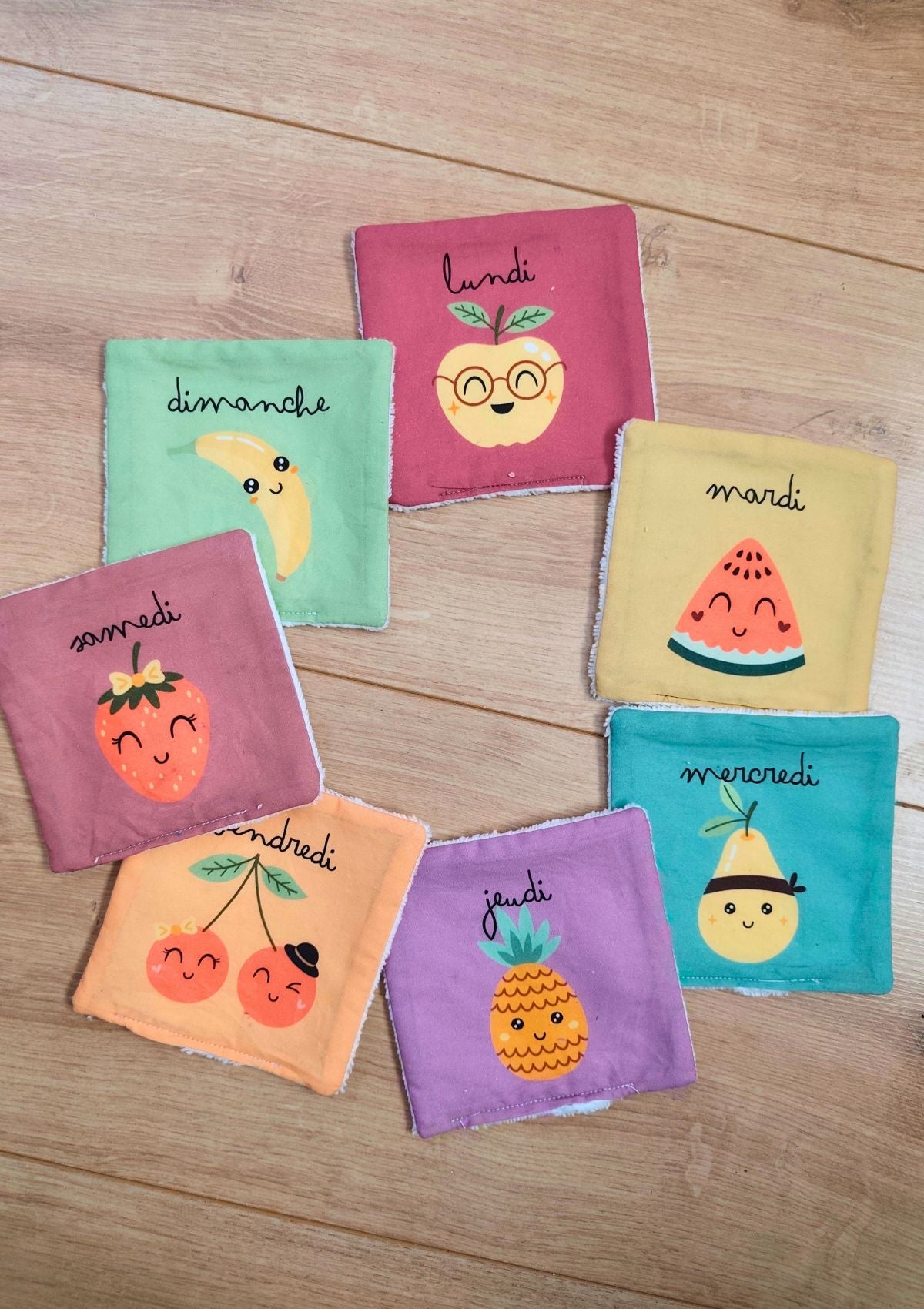 🍍Le semainier de cotons lavables -modèle fruits - Kit couture premiers projets