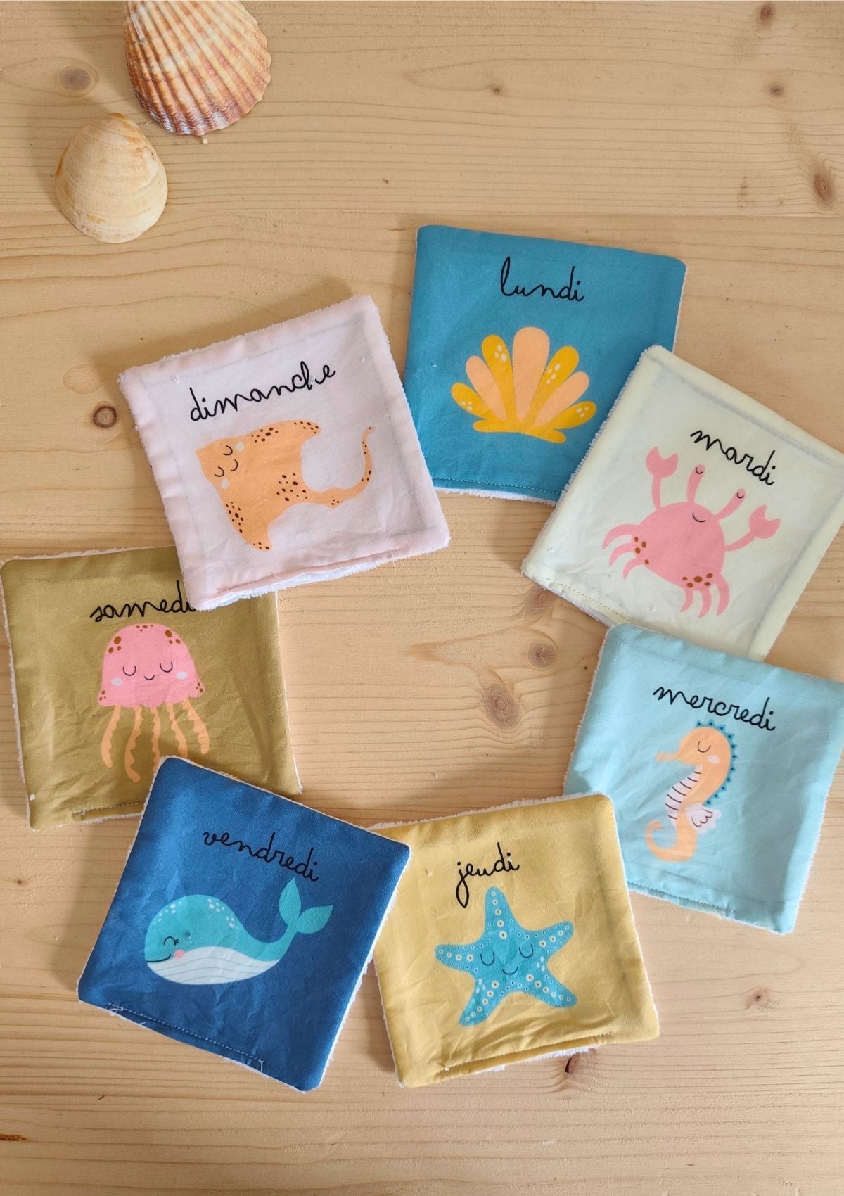 🧼🌊 Le semainier de cotons lavables -modèle océan - Kit couture premiers projets
